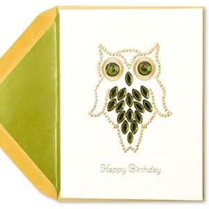 NEW Elegant Owl Birthday Card with Gold and Green Accents